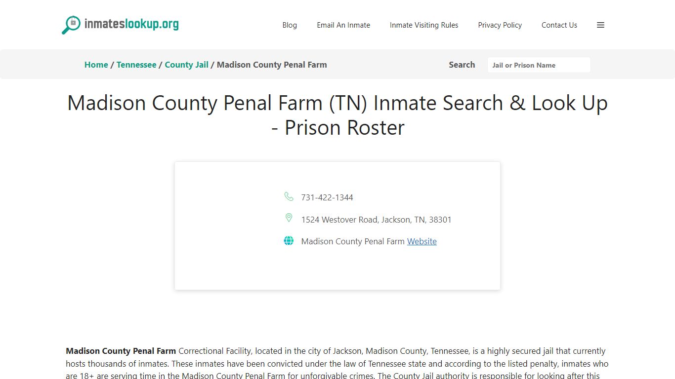 Madison County Penal Farm (TN) Inmate Search & Look Up - Inmates lookup